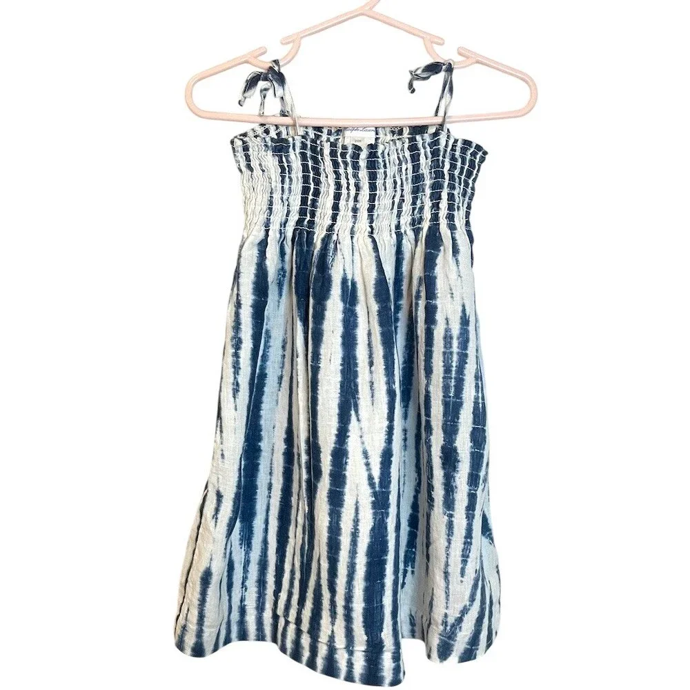 Ralph Lauren 100% Linen Sundress Girls 24M Blue Tie-Dye Smocked Summer Beach